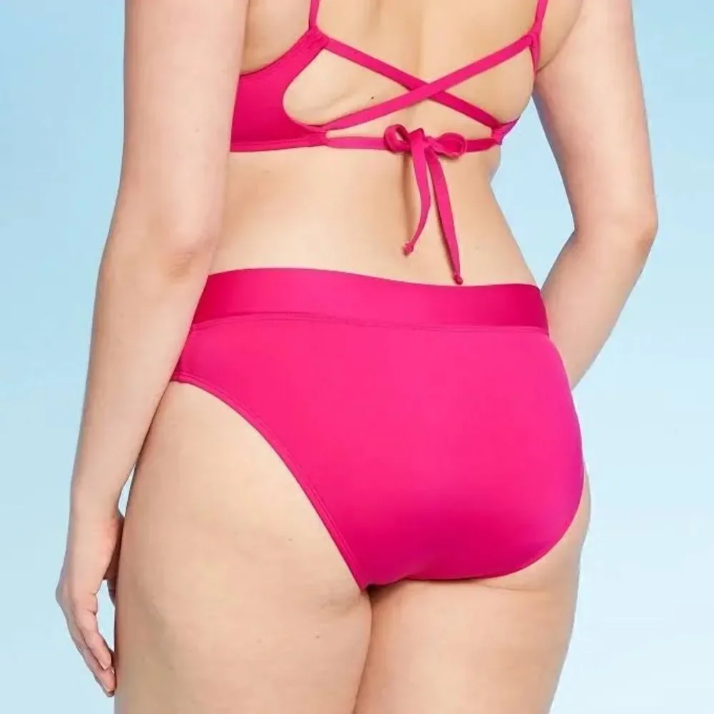Kona Sol Rose Pink Shirred Hipster Medium Coverage Bikini Bottom